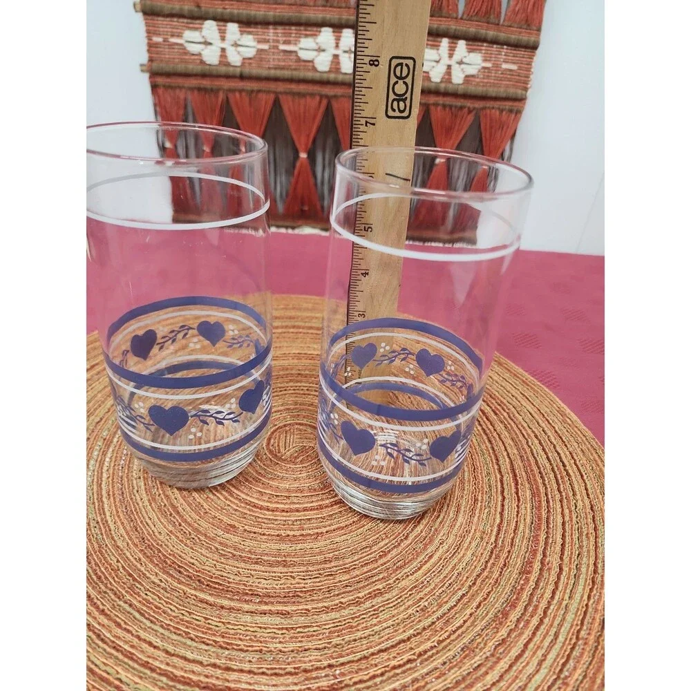 Vintage Libbey Blue County Hearts 16 Oz Tumblers Set Of 2 Cottagecore Grannycore